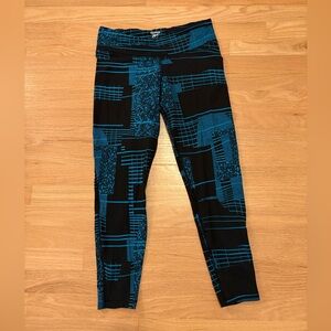 Reebok Black and Blue Patterned Leggings